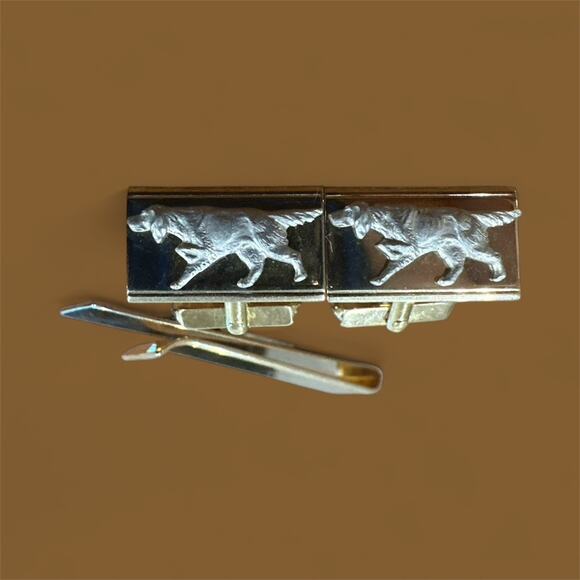 Vintage Swank Golden Retriever Tie Bar Clip With Matching Cuff Links - Picture 3 of 3